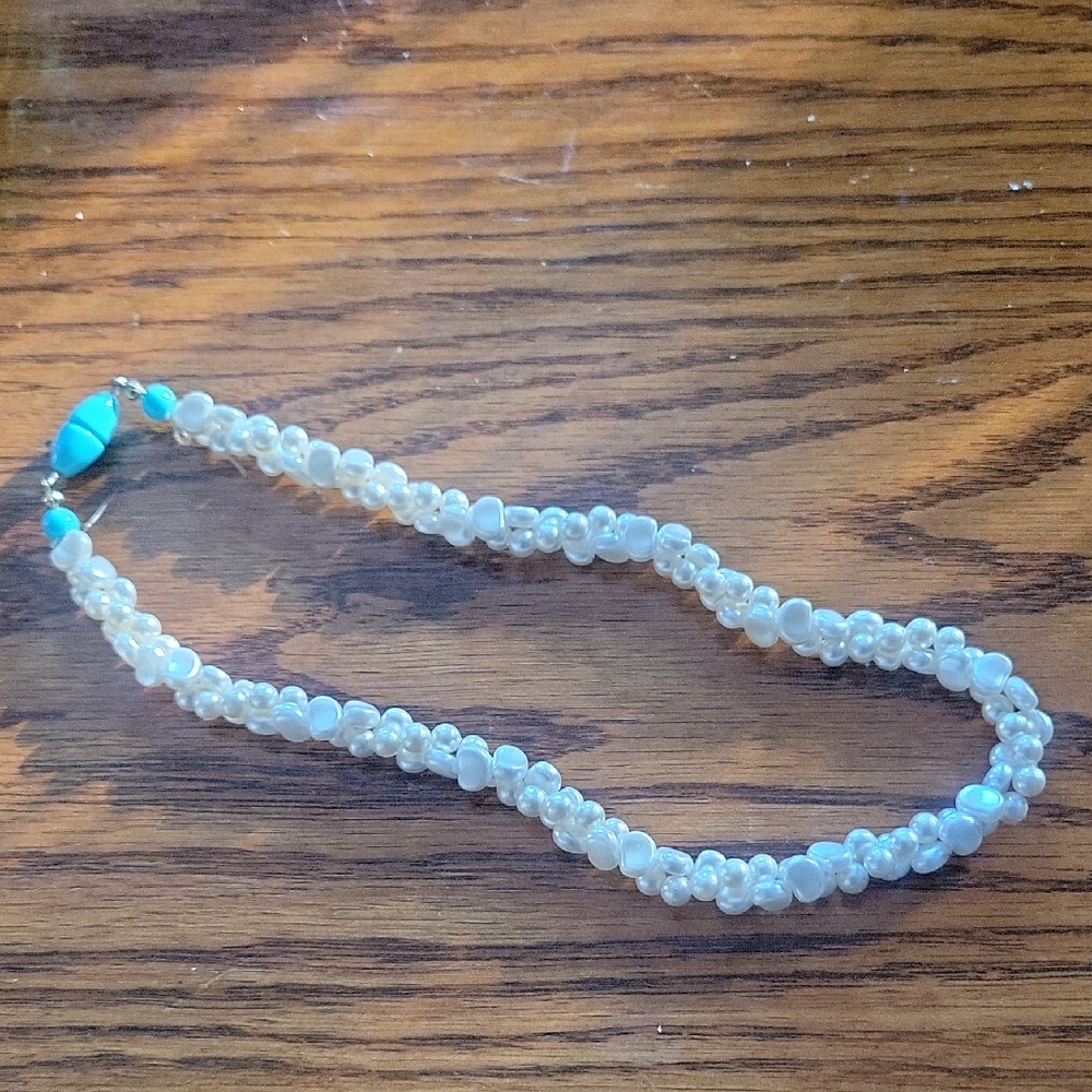 Vintage 16" Pearl Necklace with Turquoise Accents